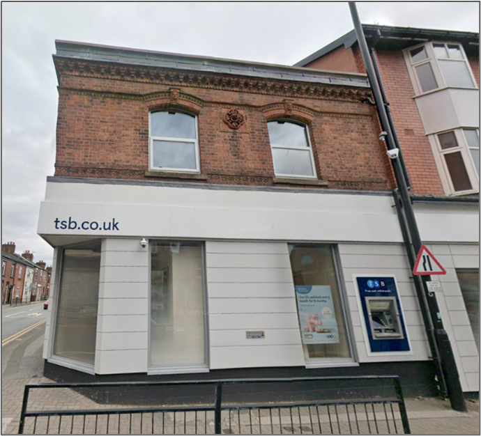 Contemporary photo. Front view of two storey TSB building
